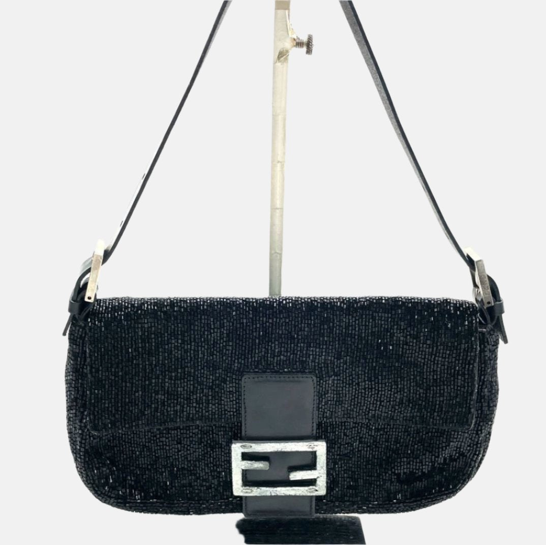 Fendi Baguette Black Glitter Beads Shoulder Bag