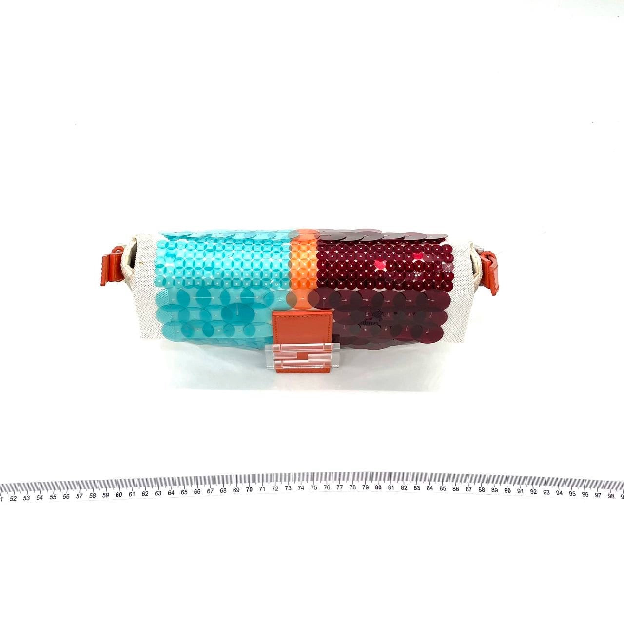 Fendi Baguette 1997 White Blue Red Sequins Orange Satin Lining Shoulder Bag