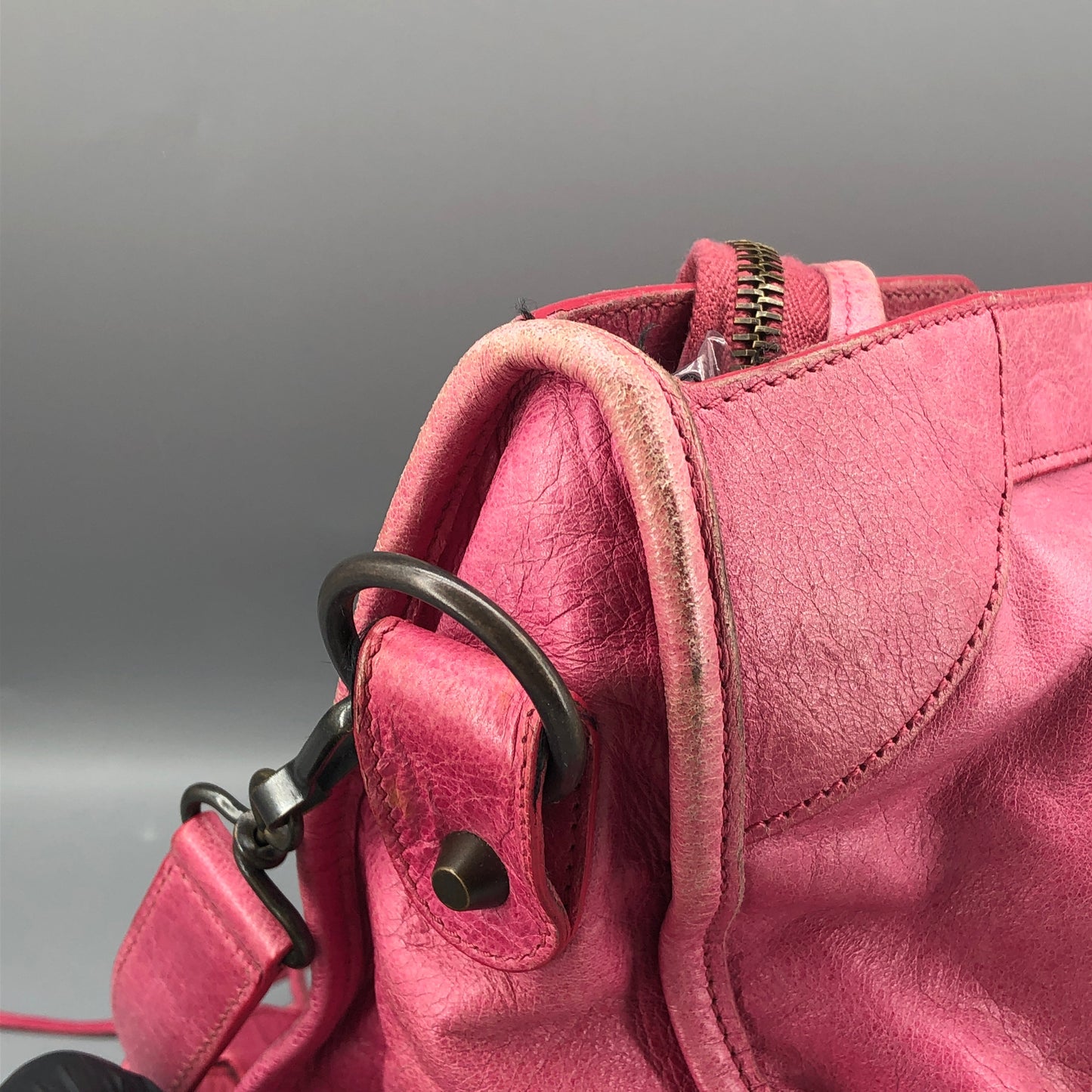 Balenciaga Pink Distressed Leather City Handbag Shoulder Bag
