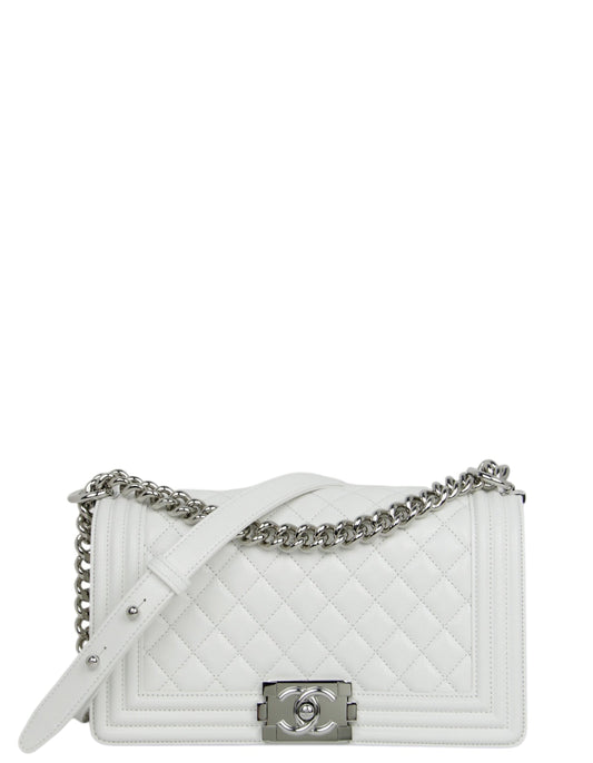 Chanel 25C NEW White Caviar Medium Handbag - Rovelle Bags