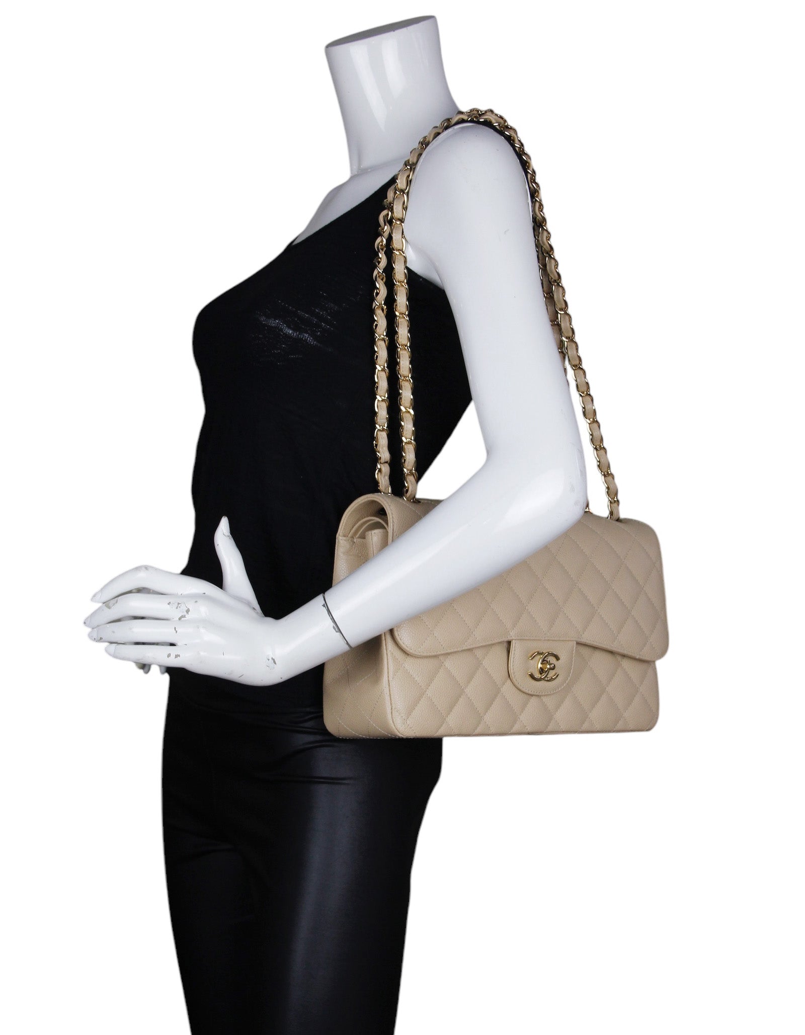 Chanel Beige Caviar Leather Double Flap Flap Bag - Rovelle Bags