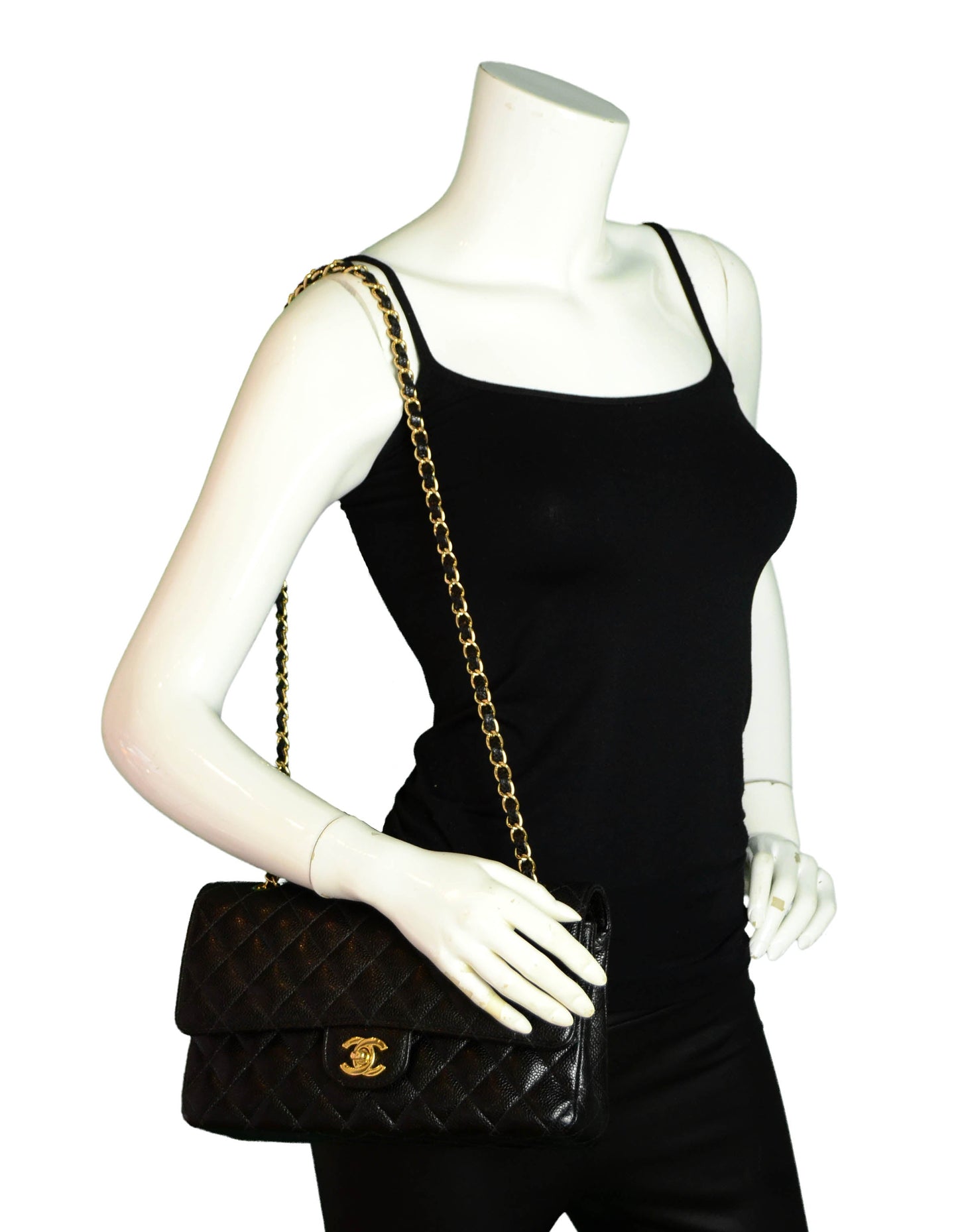 Chanel Black Caviar Leather 10" Medium Flap Bag - Rovelle Bags