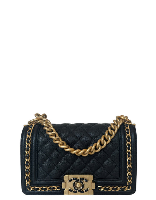 Chanel Black Caviar Leather Small Quilted Handbag - Rovelle Bags