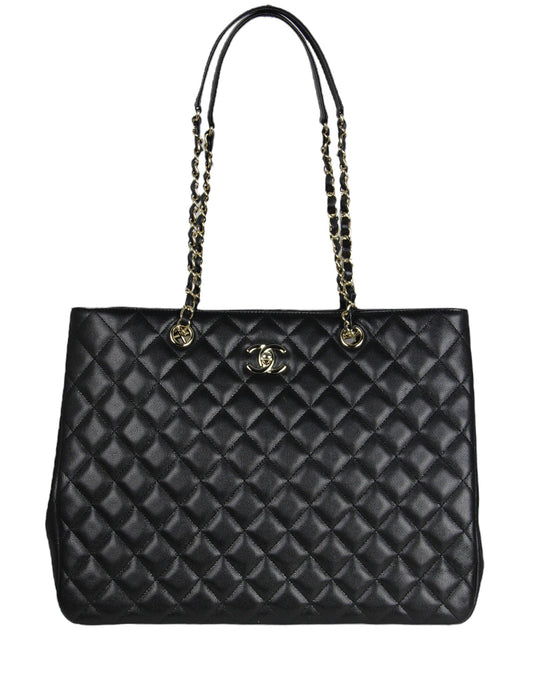 Chanel 2022 Black Caviar Leather Quilted Tote Bag - Rovelle Bags