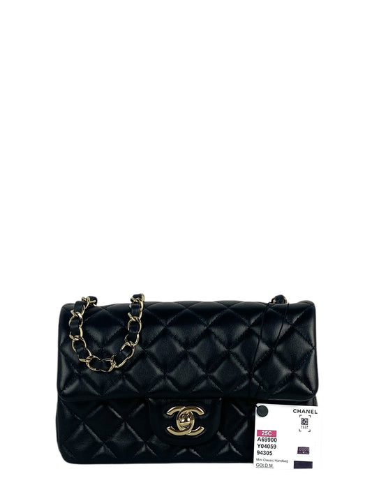 Chanel Black Lambskin Rectangular Mini Flap Flap Bag - Rovelle Bags