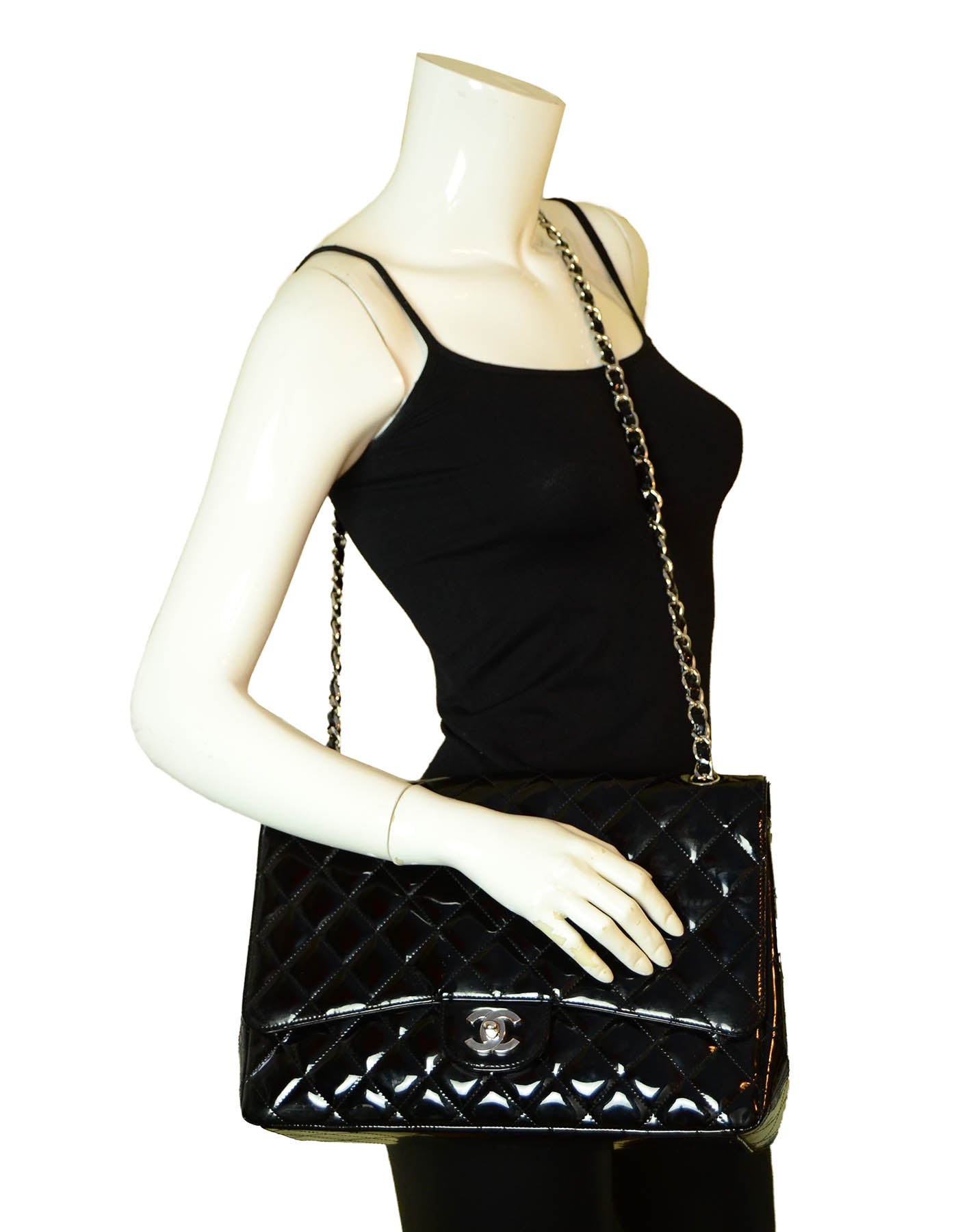 Chanel Black Patent Leather Quilted Single Flap Bag - Rovelle Bags