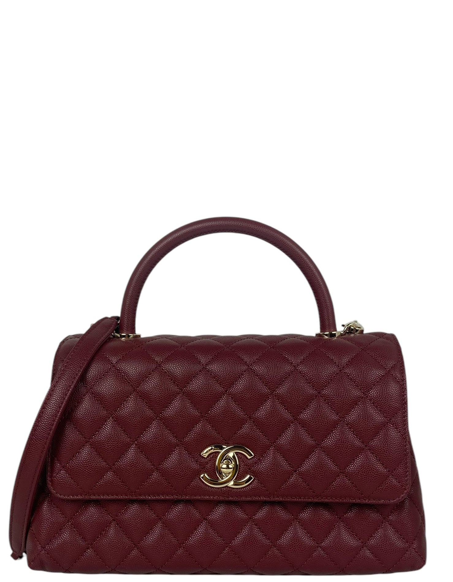 Chanel Burgundy Caviar Small Coco Handle Flap Bag - Rovelle Bags