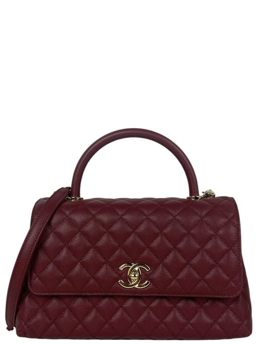 Chanel Burgundy Caviar Small Coco Handle Flap Bag - Rovelle Bags