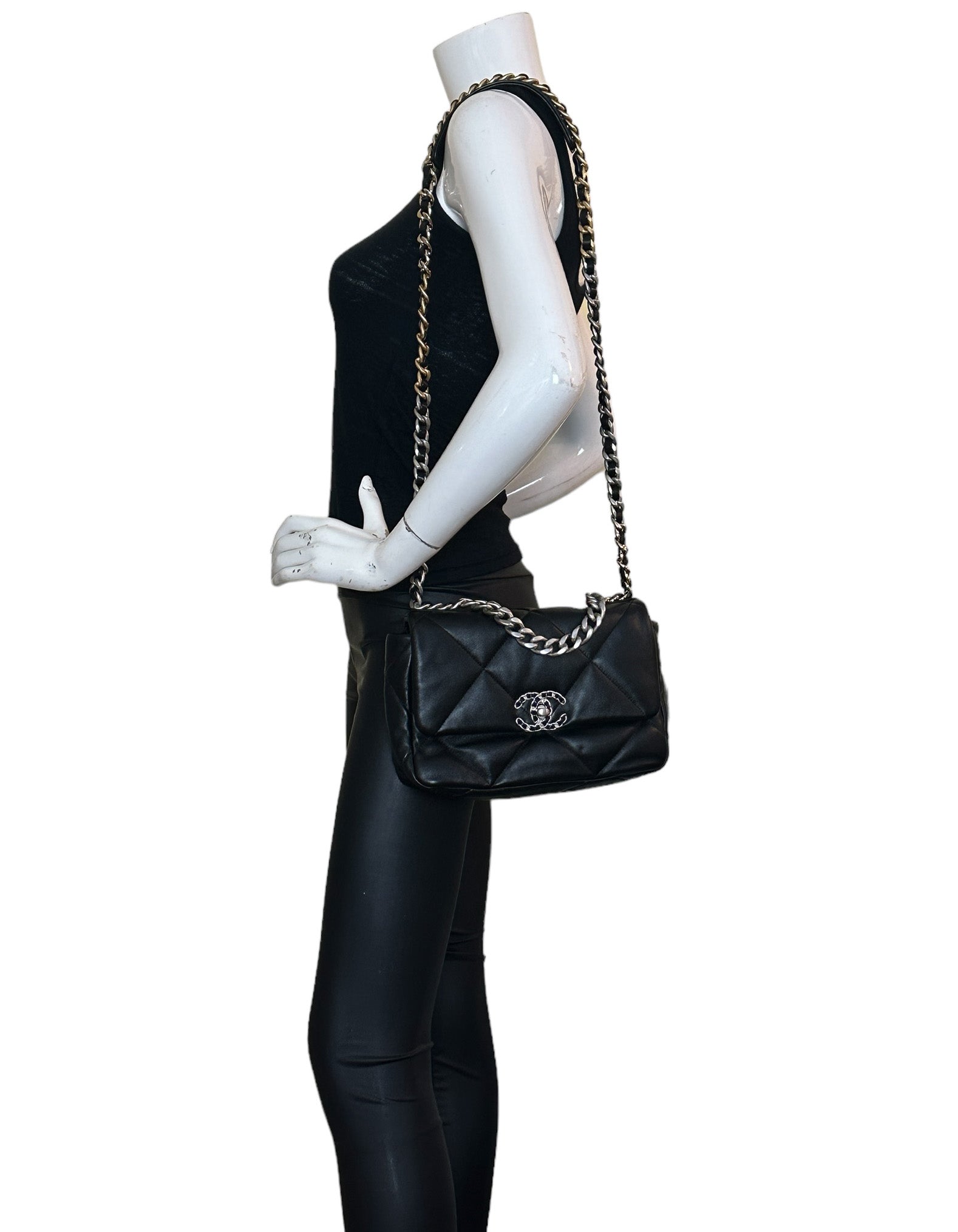 Chanel Silvertone Black Lambskin Quilted Medium Handbag - Rovelle Bags