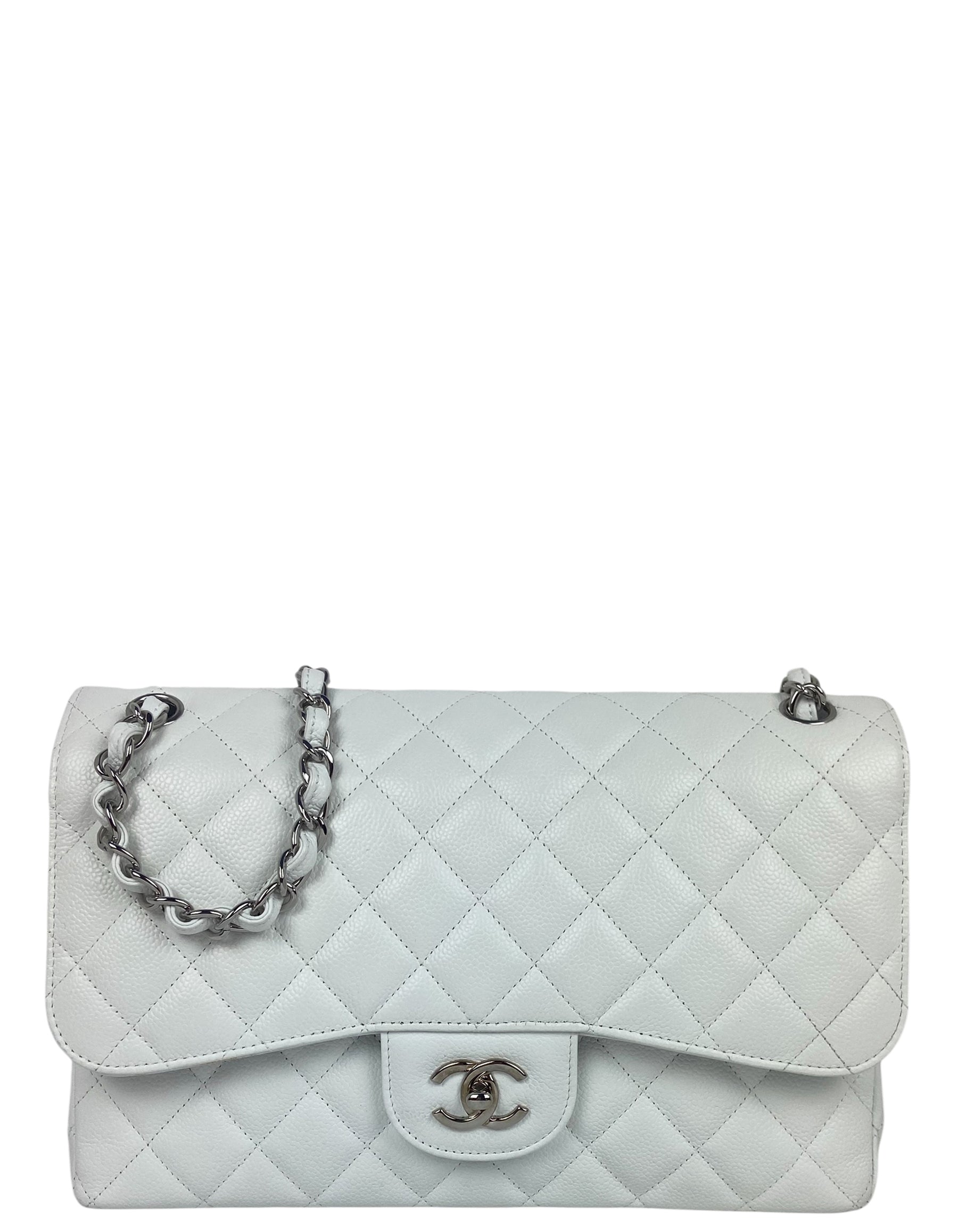Chanel White Caviar Leather Single Flap Flap Bag - Rovelle Bags