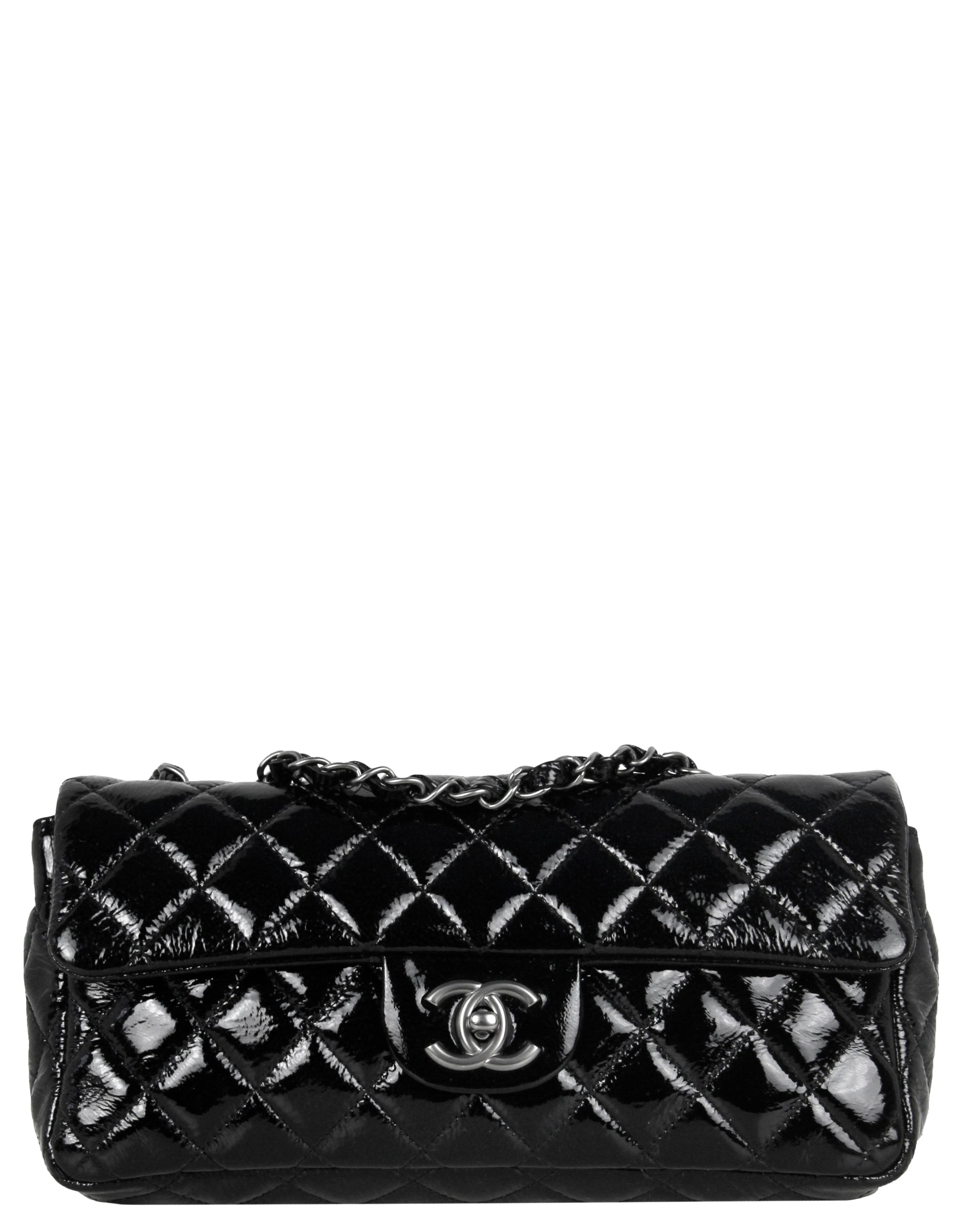 Chanel Black Distressed Patent Quilted East Flap Bag - Rovelle Bags
