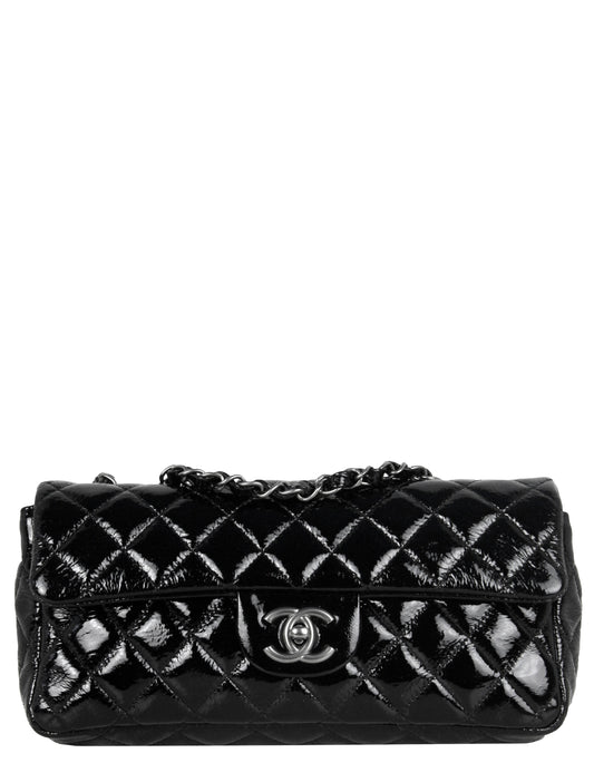 Chanel Black Distressed Patent Quilted East Flap Bag - Rovelle Bags