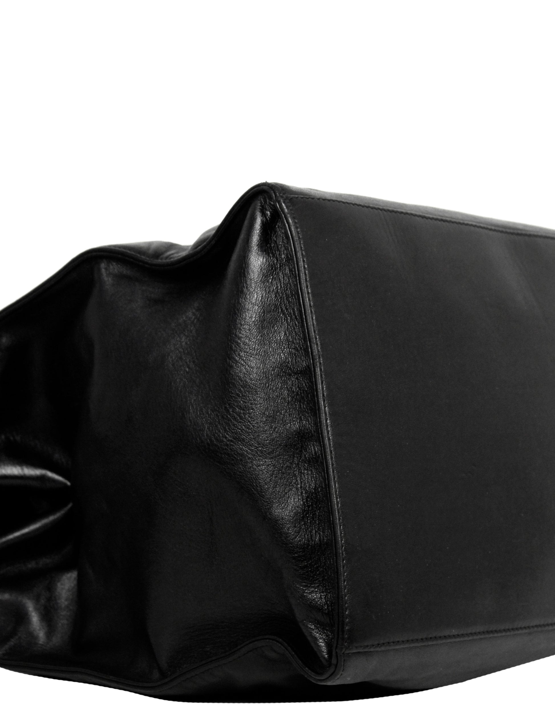 Chanel Black Lambskin Leather CC Logo Tote Bag - Rovelle Bags