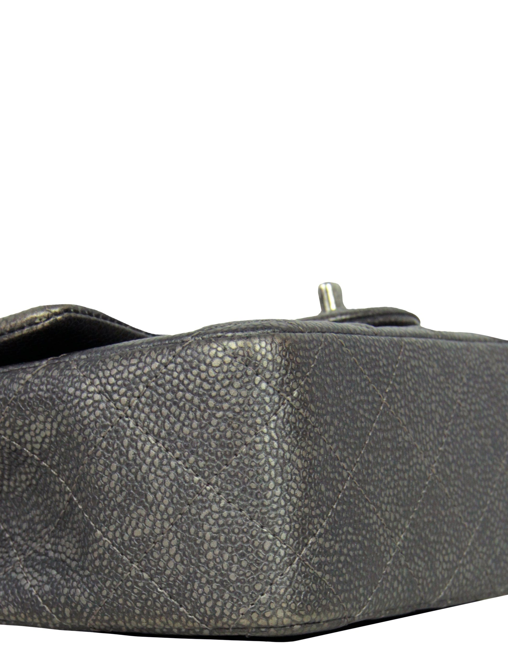 Chanel Gunmetal Caviar Leather Quilted Rectangular Flap Bag - Rovelle Bags