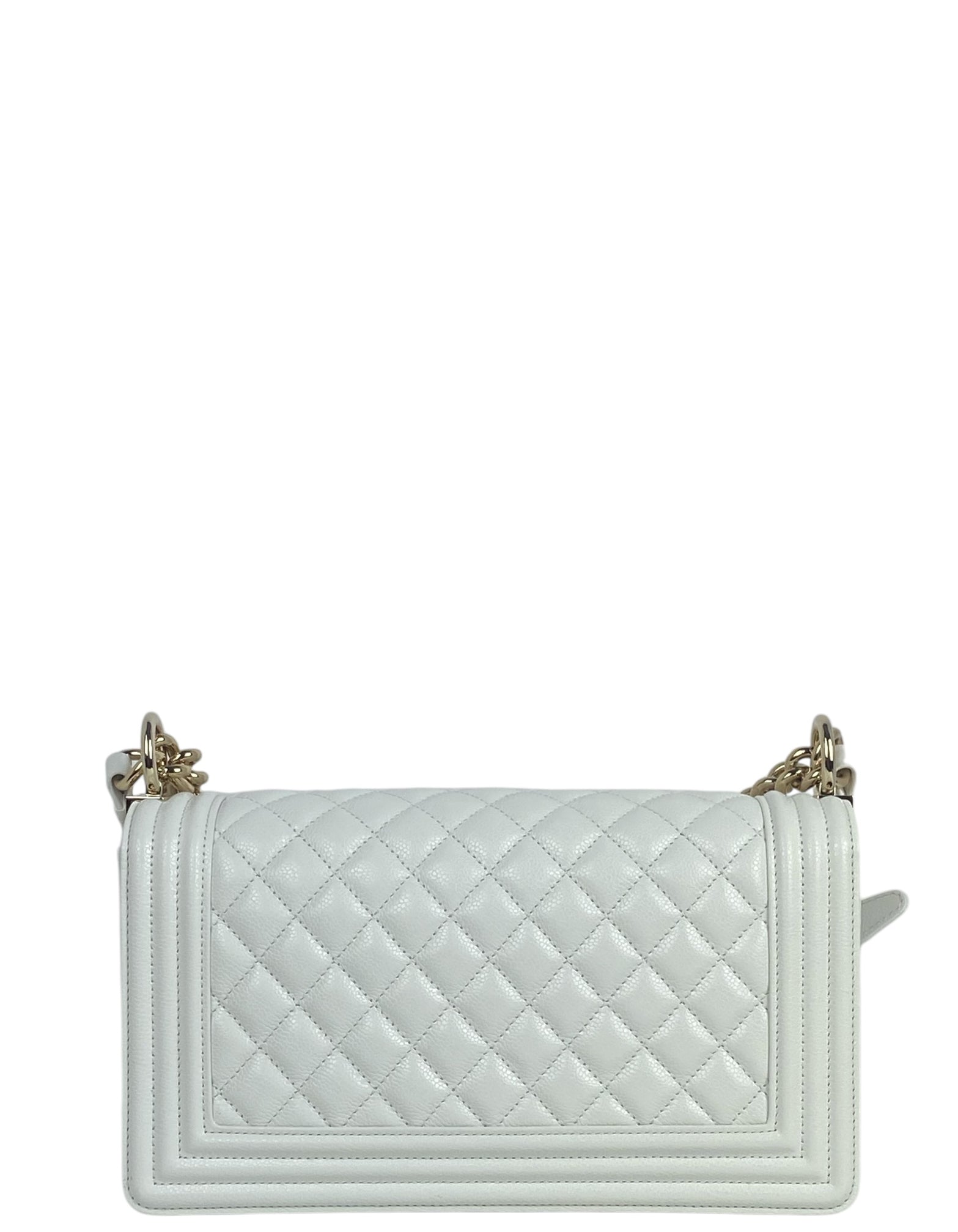 Chanel 2025 White Caviar Medium Boy Handbag - Rovelle Bags