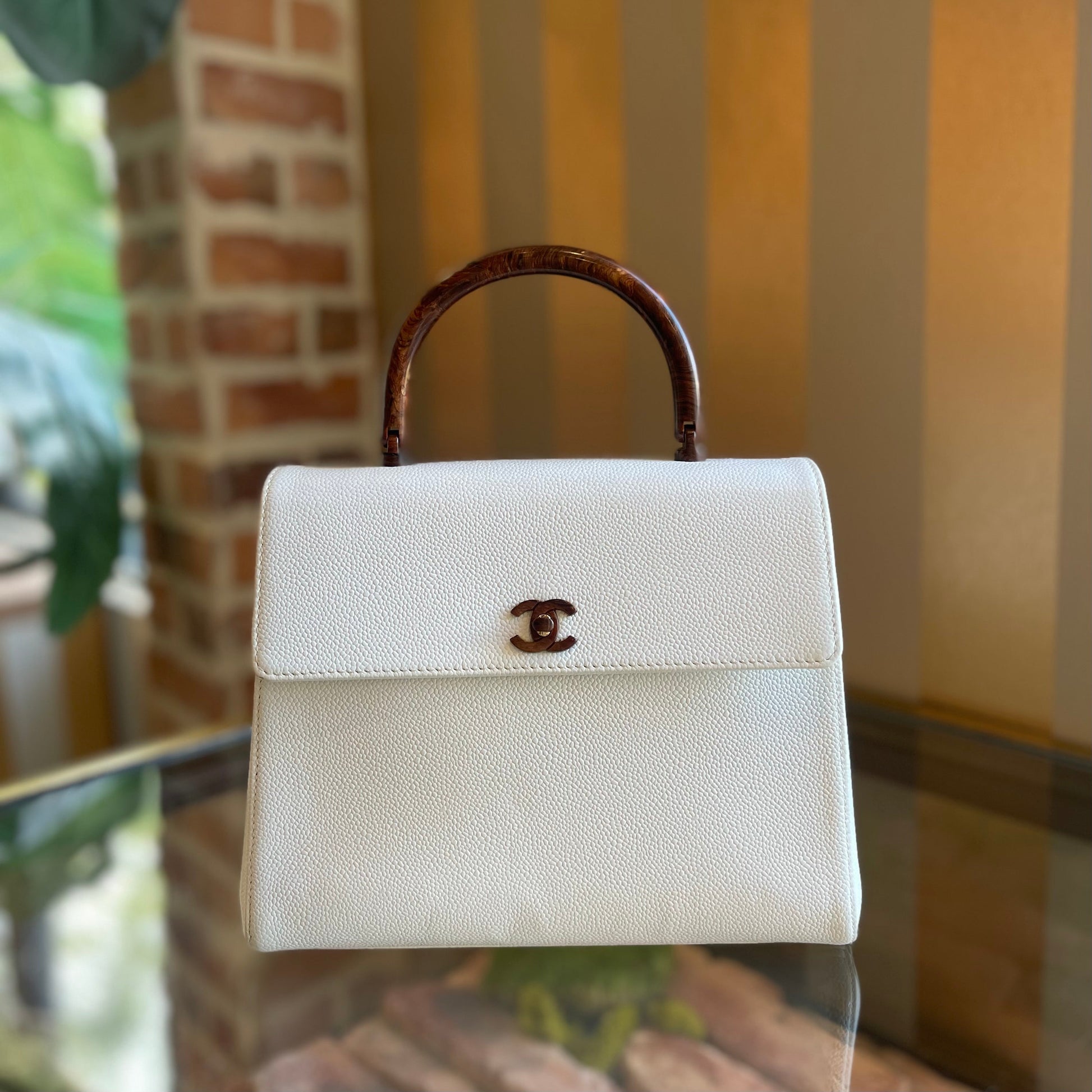 Chanel White Caviar Leather Satchel Bag - Rovelle Bags