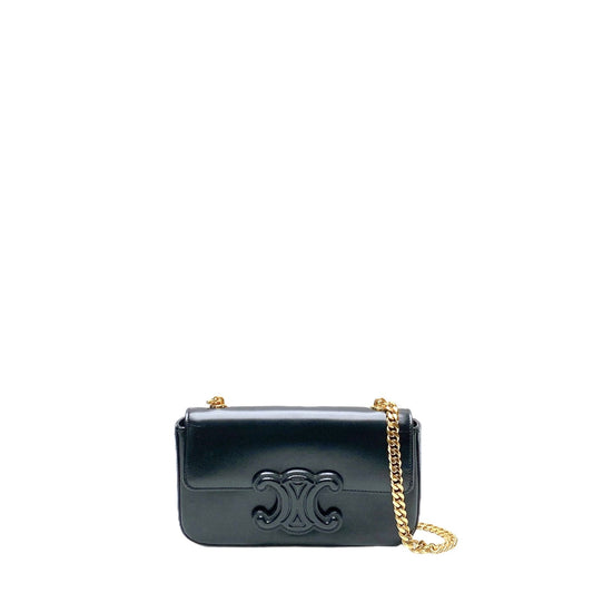 CELINE TRIOMPHE CLAUDE CHAIN SHOULDER BAG - LEATHER LOGO