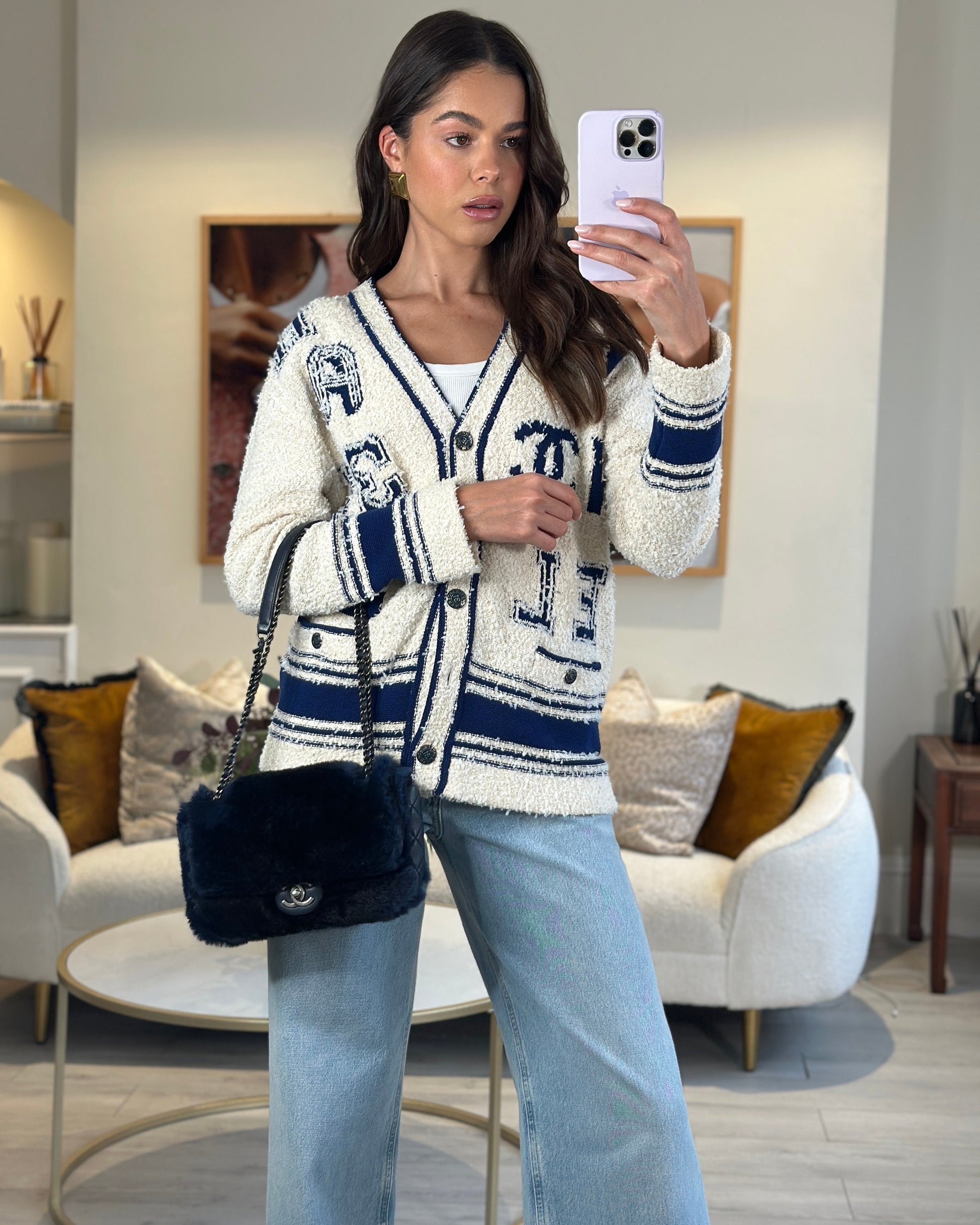 Chanel *HOT* Chanel Navy Rabbit Fur Flap Bag - Rovelle Bags