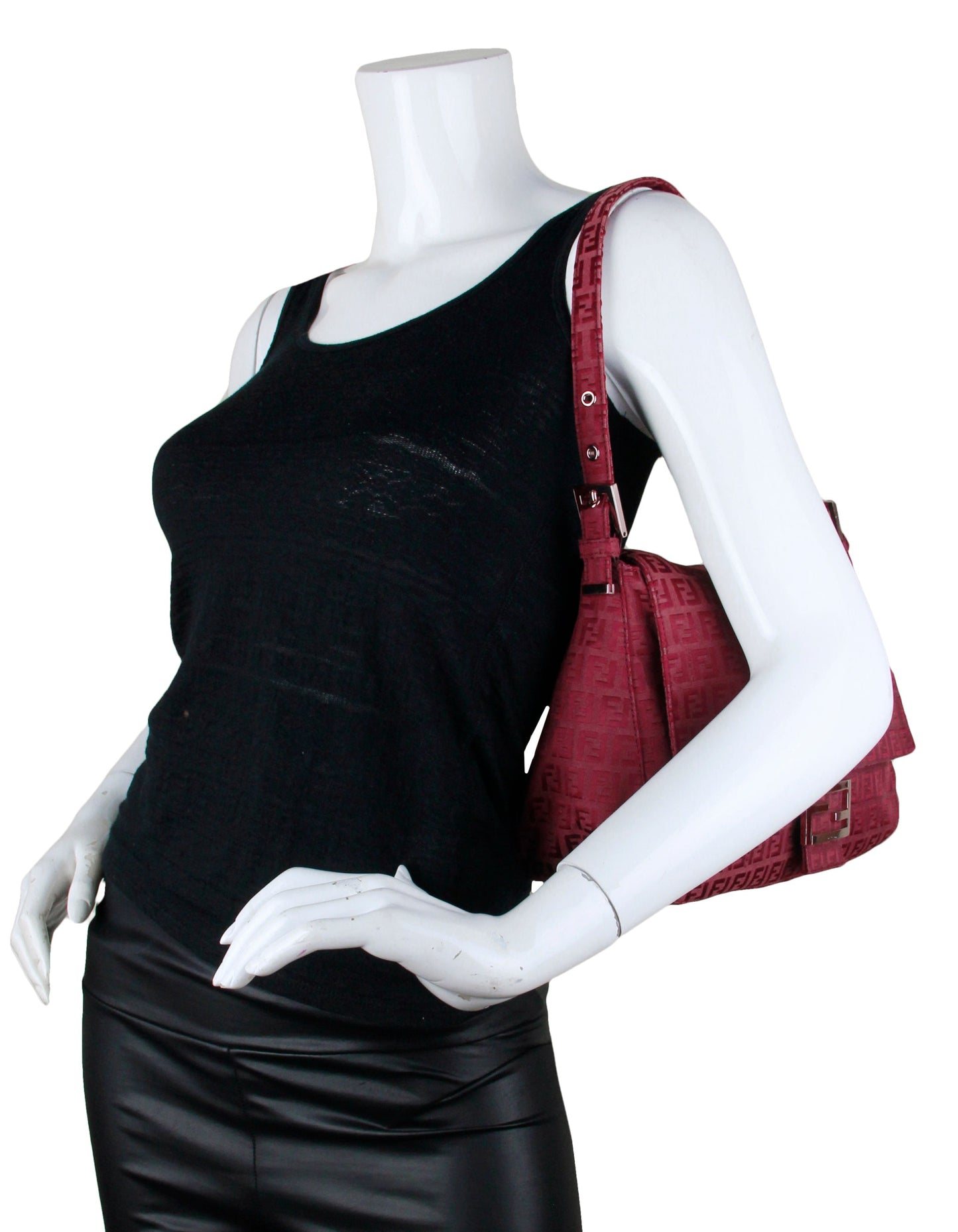 Fendi Red Mini Monogram Zucchino Mama Baguette