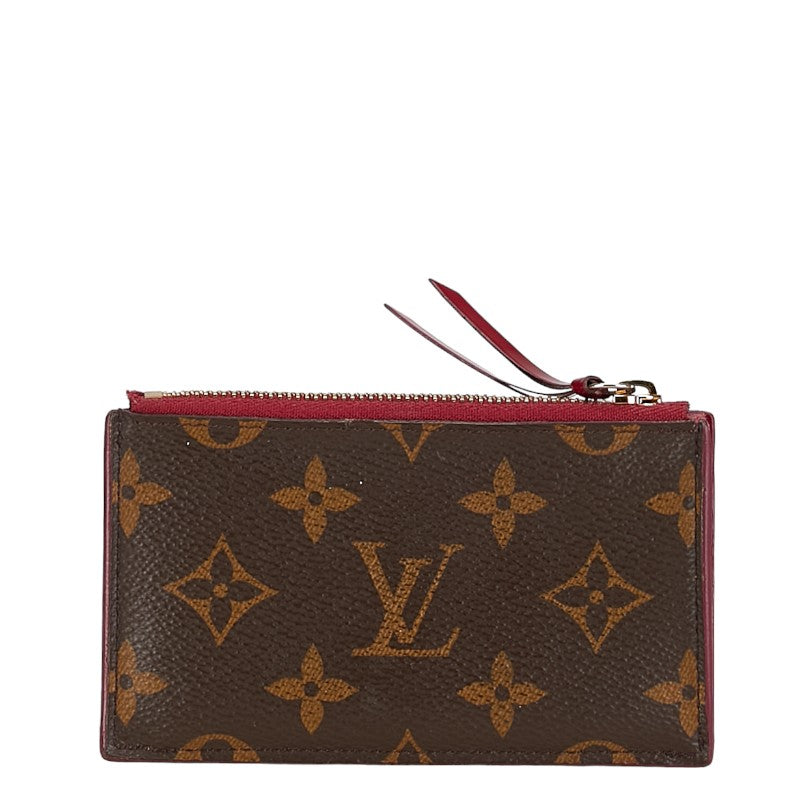 Louis Vuitton Monogram Portecourt Zip Coin Box Card Case M67889 Brown Wine Red PVC Leather Louis Vuitton