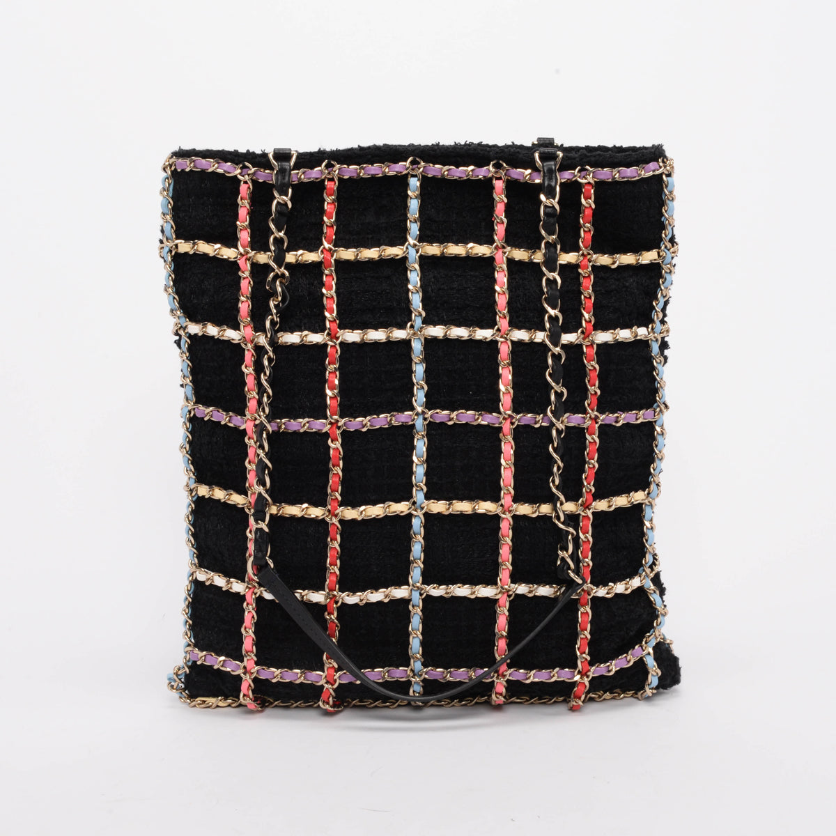 Chanel Black Tweed & Rainbow Chain Tote Bag - Rovelle Bags