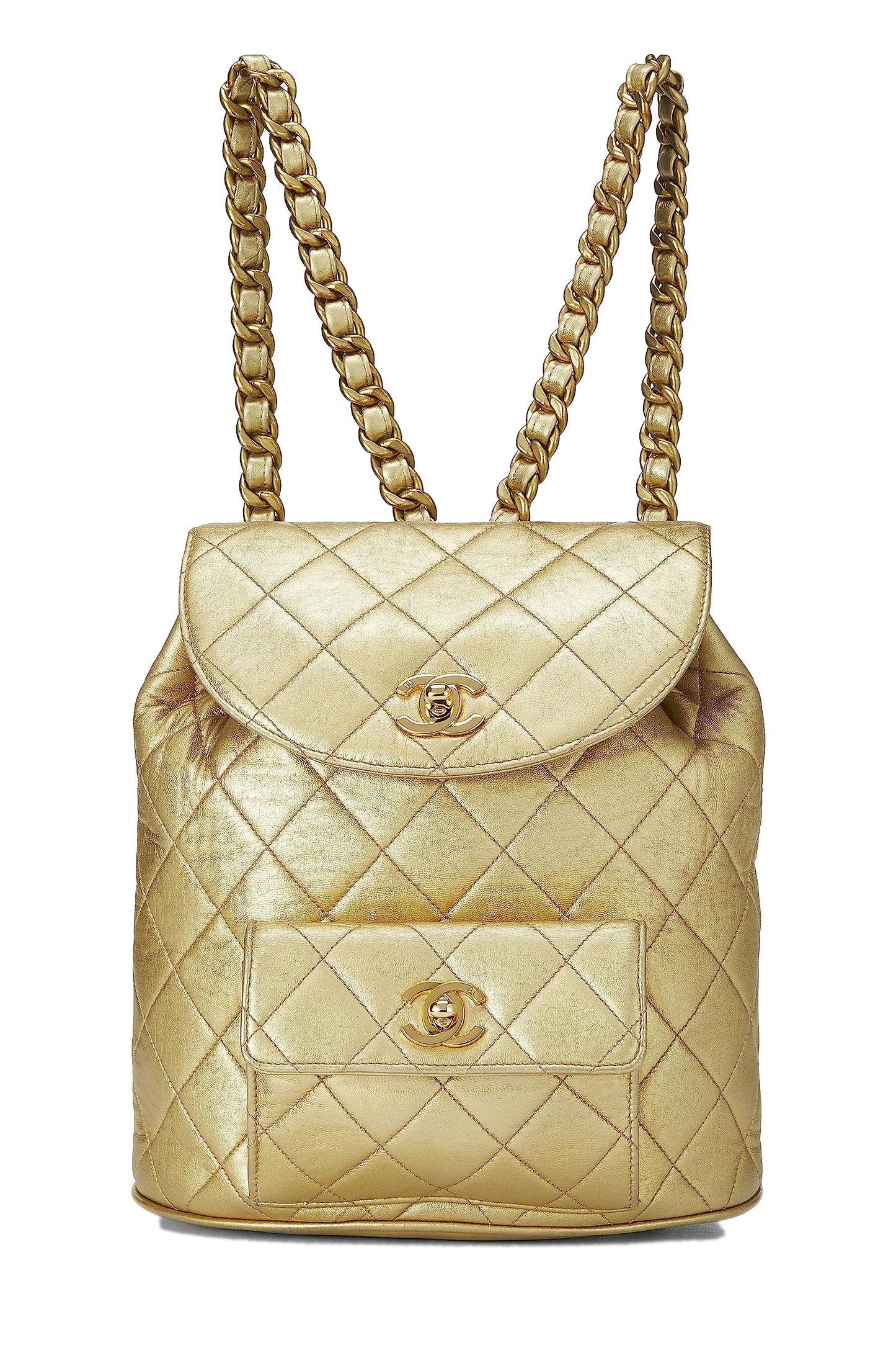 Chanel Chanel, Gold Metallic Lambskin Classic Backpack - Rovelle Bags