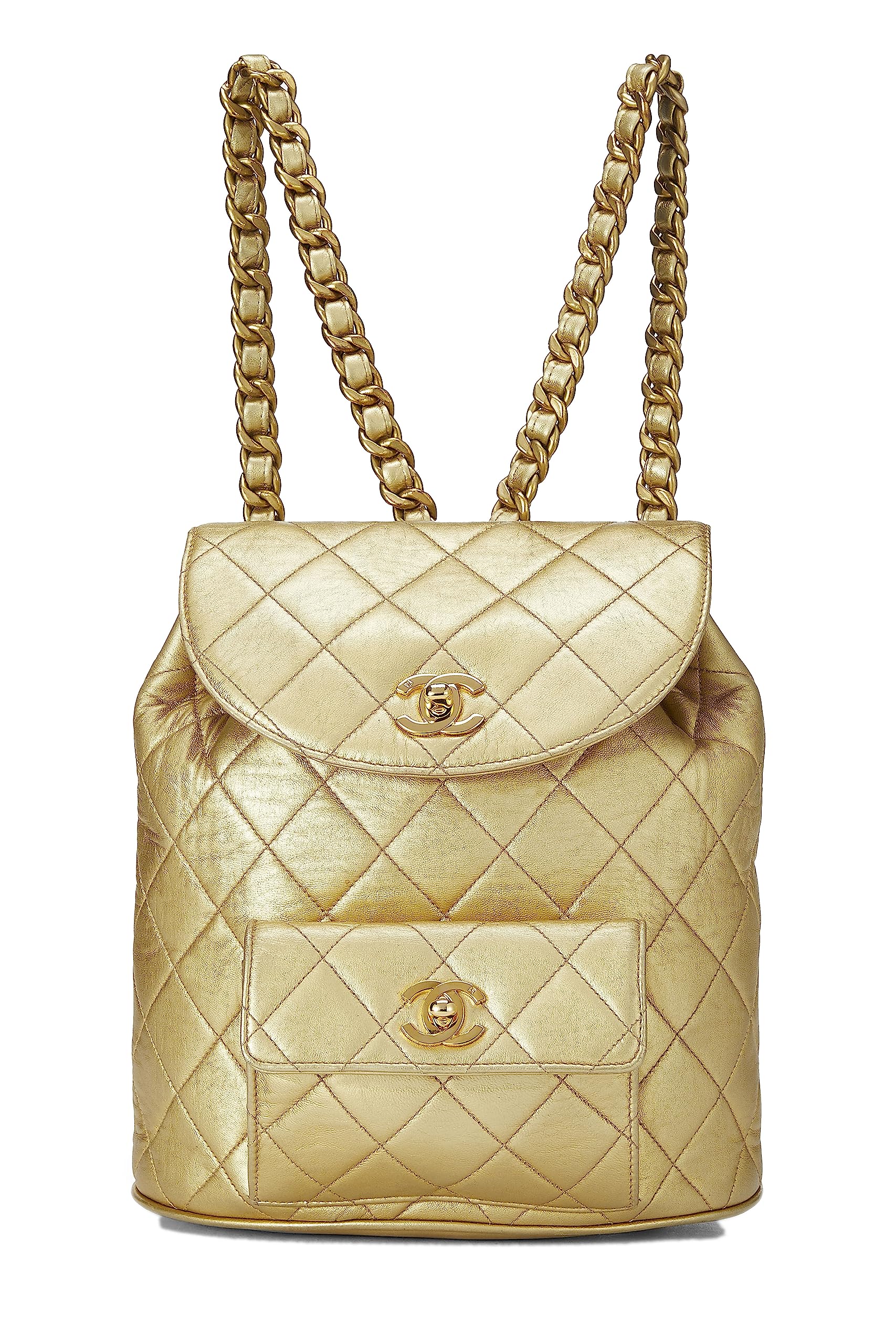 Chanel Chanel, Gold Metallic Lambskin Classic Backpack - Rovelle Bags