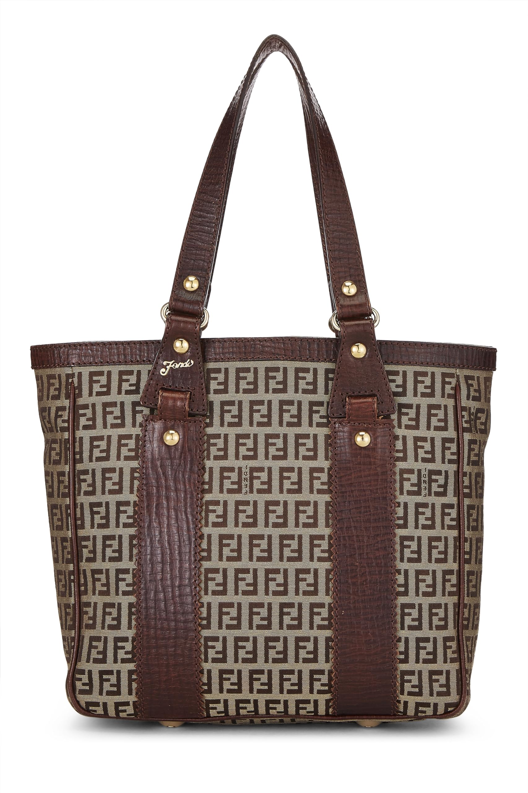 Fendi, Brown Zucchino Canvas Tote Small, Brown