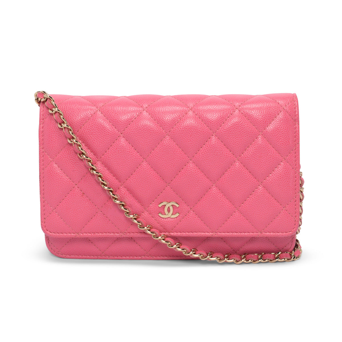 Chanel Pink Quilted Caviar Classic Wallet Crossbody Bag - Rovelle Bags