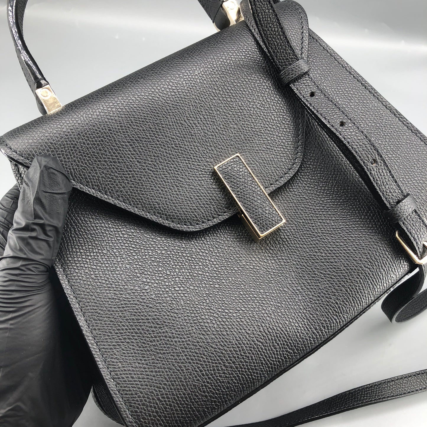 Valextra Iside Black Grained Calfskin Handbag