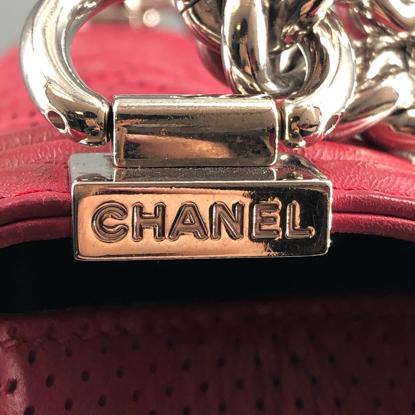 Chanel Boy Perforated Lambskin Quilted Shoulder Bag Hot Pink