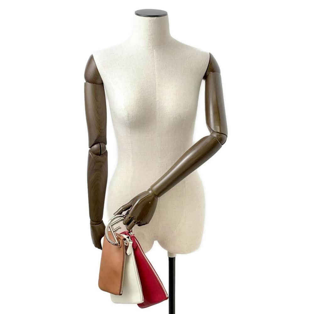 FENDI Triplet Clutch Bag Red/White/Brown 8BS001 Leather