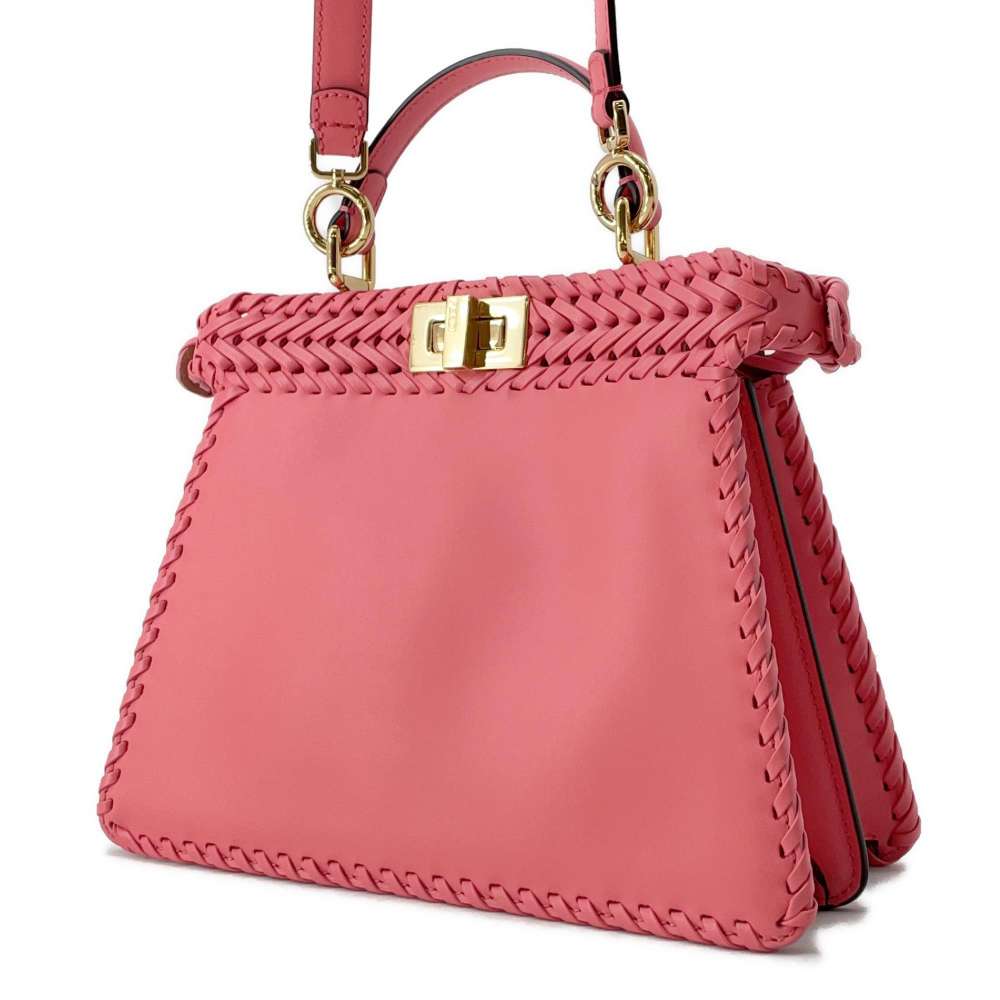 FENDI Peekaboo ISeeU Braided Pink 8BN327 Leather Size Small