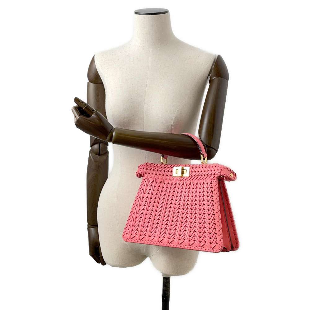 FENDI Peekaboo ISeeU Braided Pink 8BN327 Leather Size Small