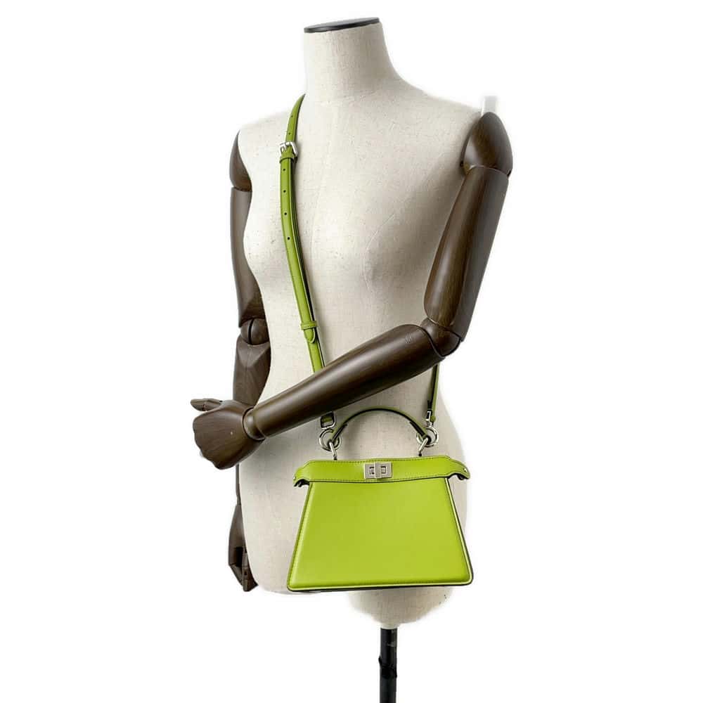 FENDI Peekaboo ISeeU Green 8BN335 Leather Size Petit