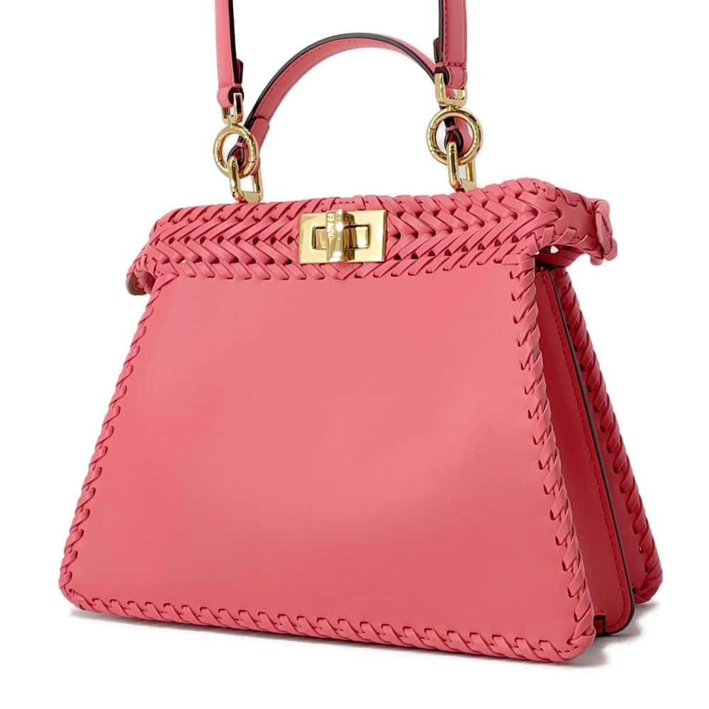 FENDI Peekaboo I See You Braided Pink 8BN327 Leather Size Small