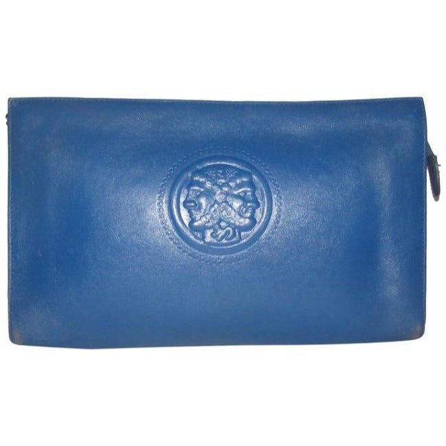 Fendi Cobalt Blue With Embossed Janus Head Textured Leather Two-Way