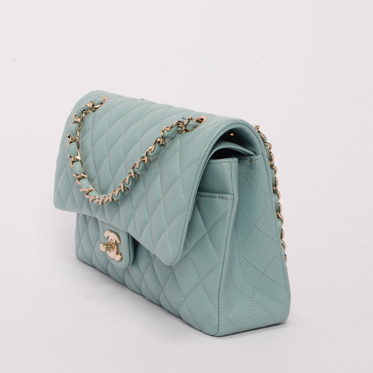 Chanel Tiffany Blue Quilted Caviar Medium Flap Bag - Rovelle Bags
