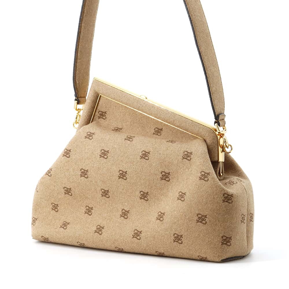 FENDI First Flannel Shoulder Bag Beige 8BP127 Wool Size Medium
