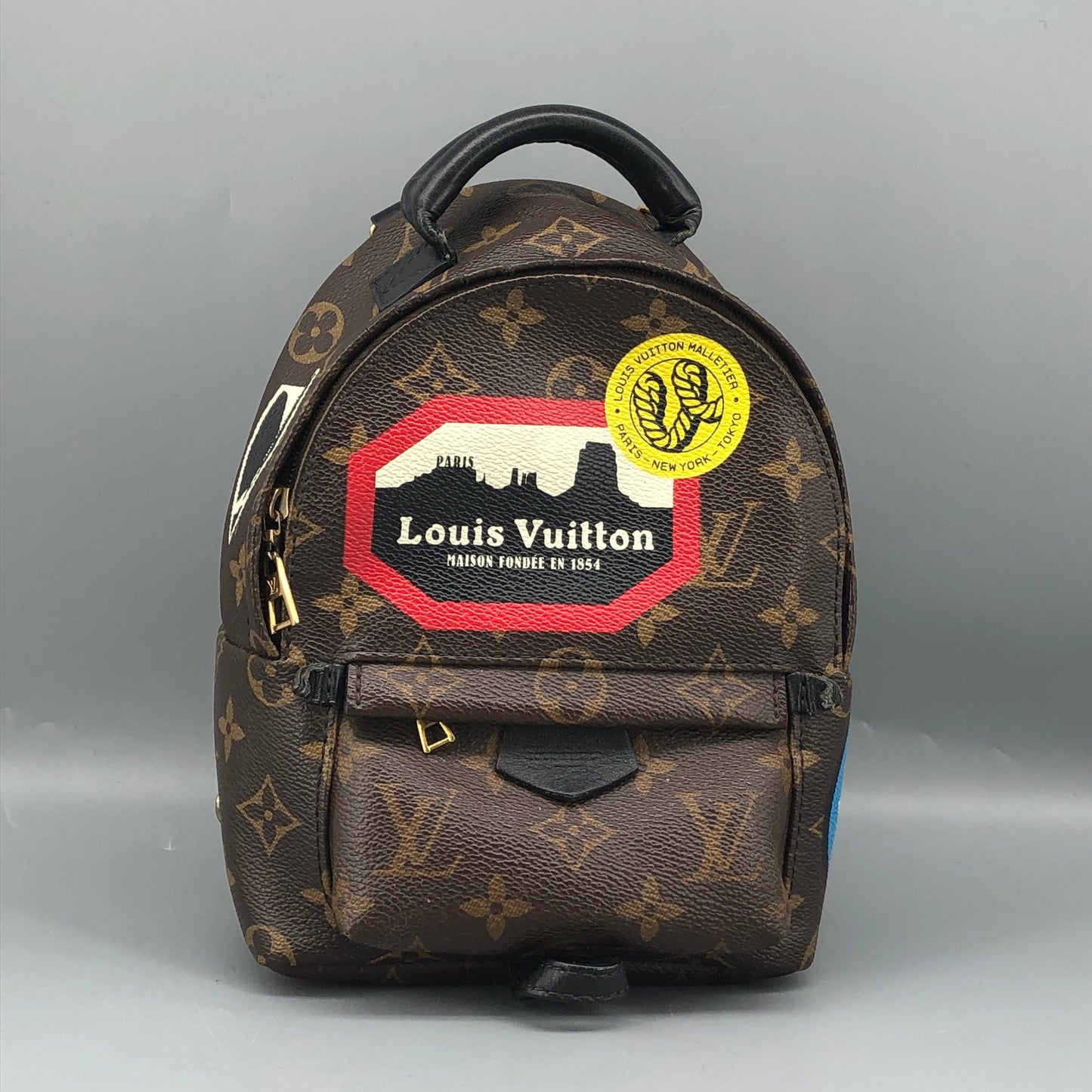 Louis Vuitton Mini Palm Springs Backpack World Tour Patch Monogram Canvas