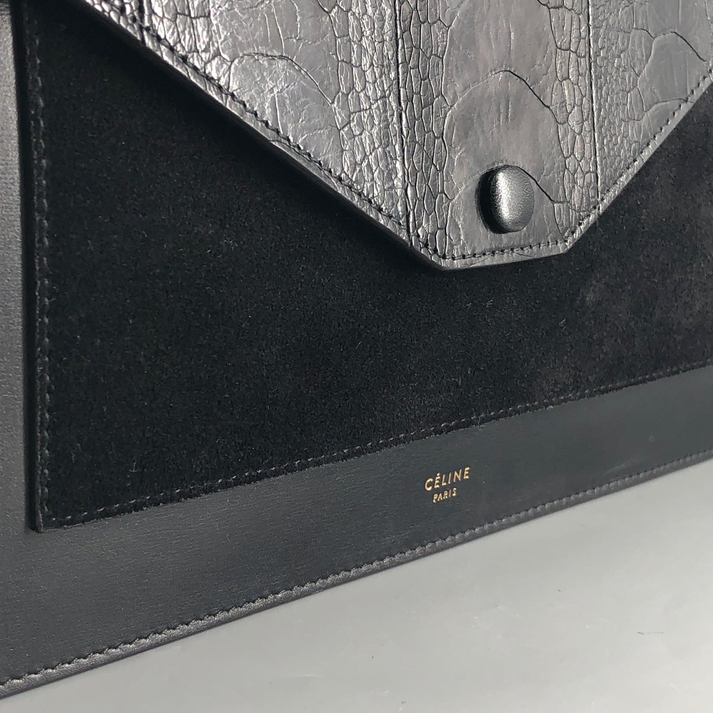 Celine Genuine Python & Smooth Calfskin Envelope Chain Shoulder Bag Black