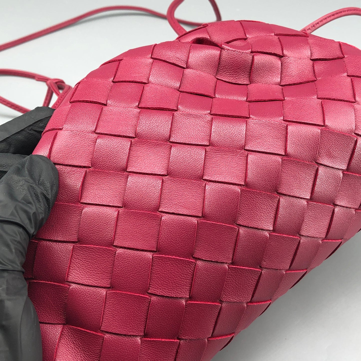 Bottega Veneta Wine Red Intrecciato Woven Mini Pouch Crossbody Bag