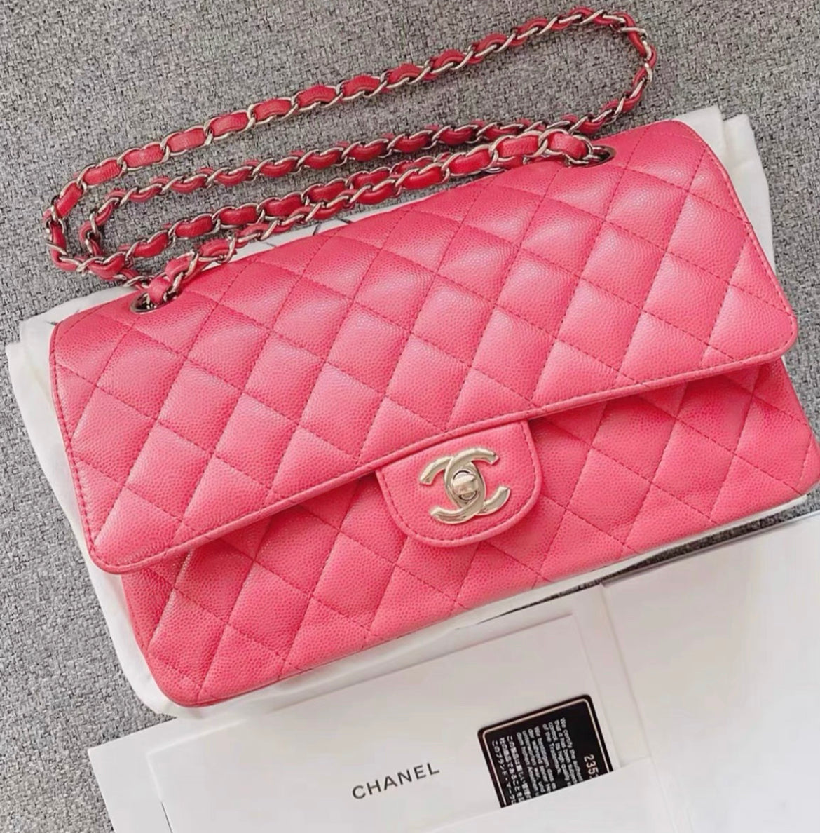 Chanel Medium Classic Double Flap Bag In Bubble Gum Pink Caviar