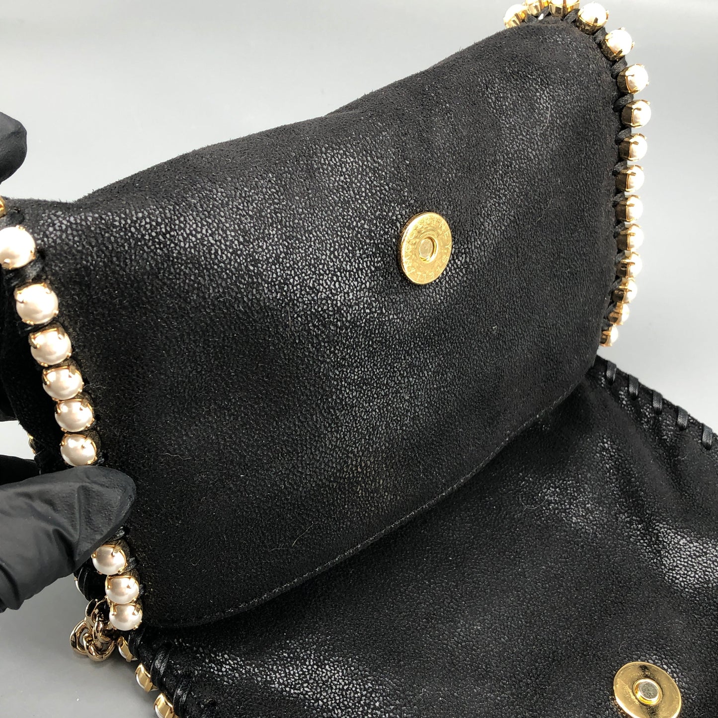 Stella McCartney Falabella Pearl-Trim Crossbody Bag Black/pearl