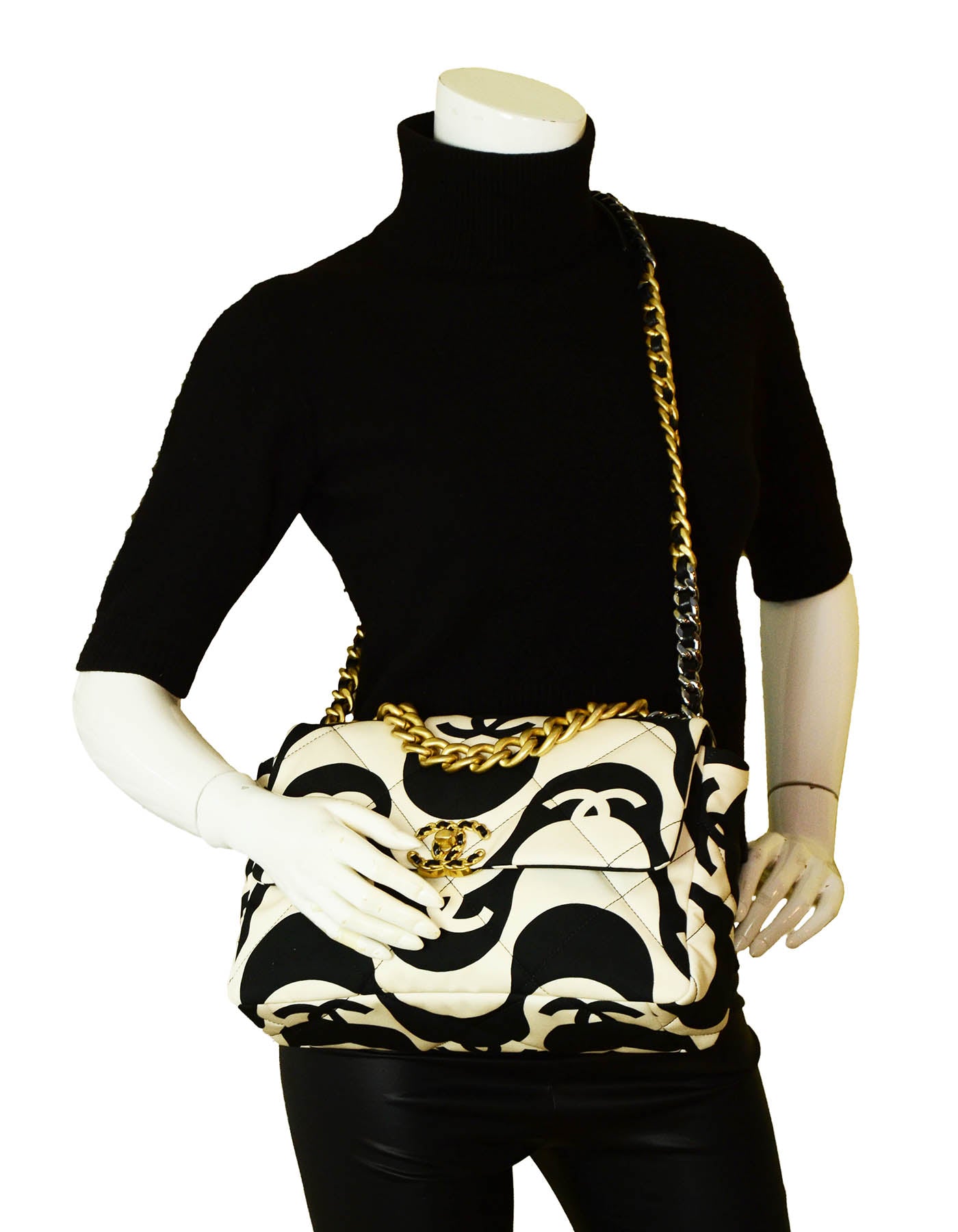 Chanel 2021 Black/ Ecru Fabric CC Flap Bag - Rovelle Bags