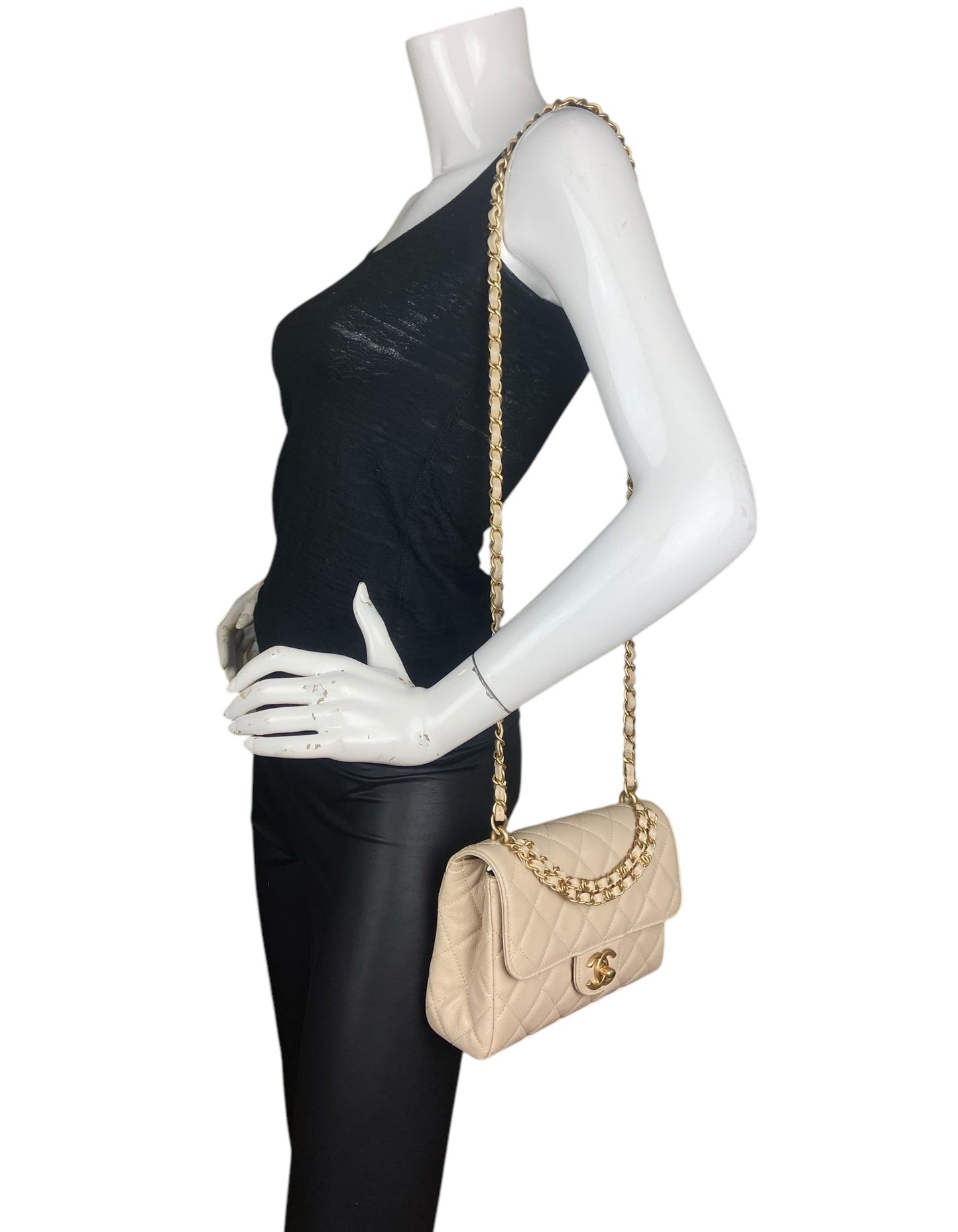Chanel 2025 Beige Small CC Chain Flap Bag - Rovelle Bags