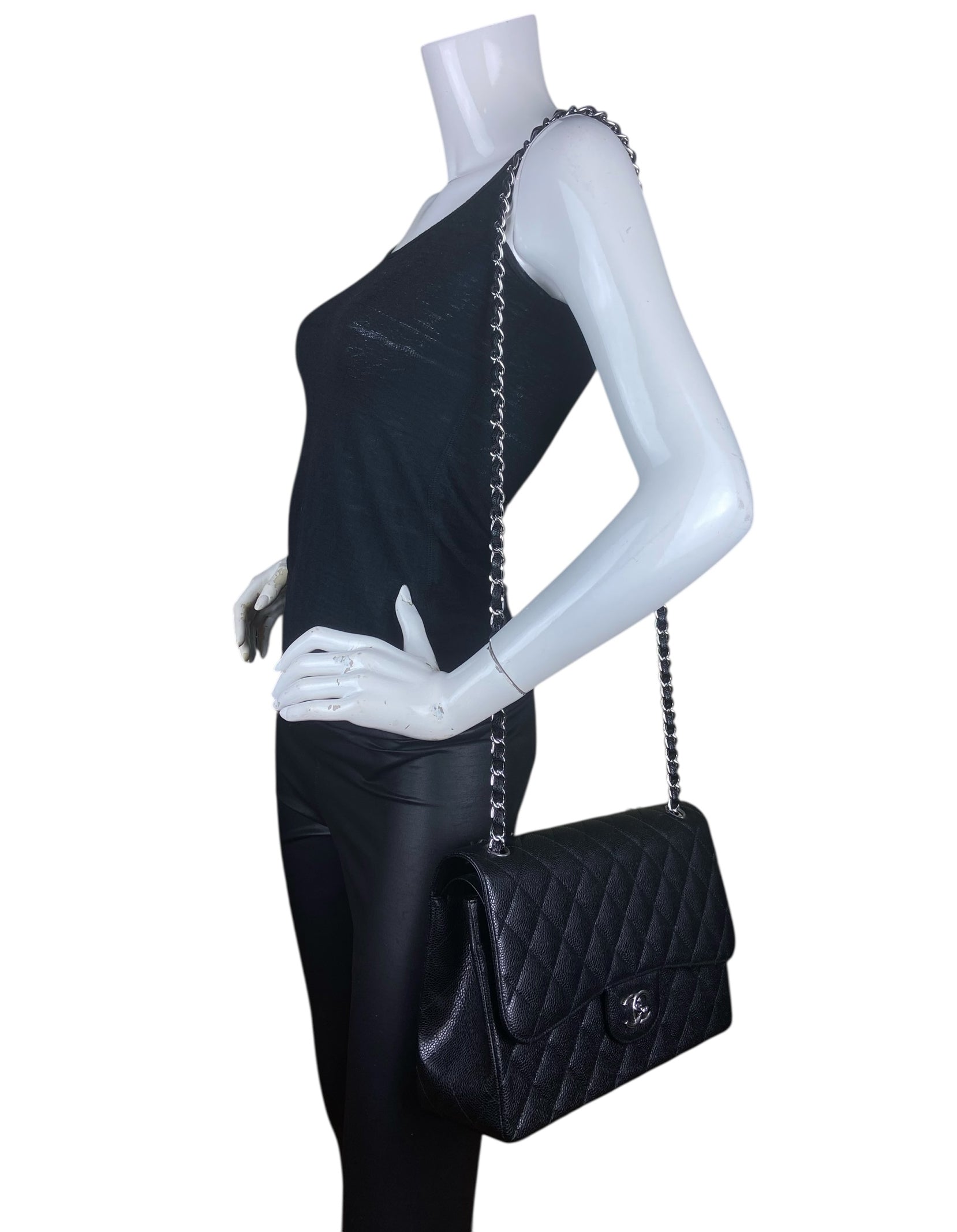 Chanel Black Caviar Leather Double Flap Flap Bag - Rovelle Bags