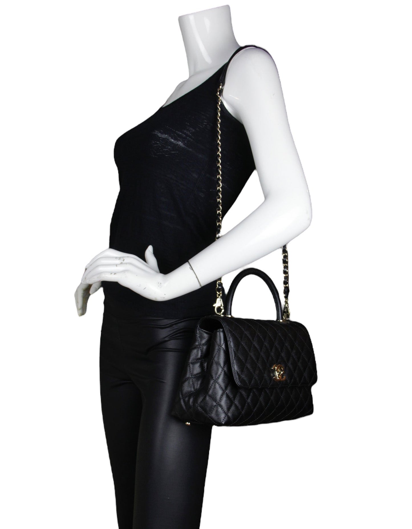 Chanel Black Caviar Small Coco Handle Flap Bag - Rovelle Bags