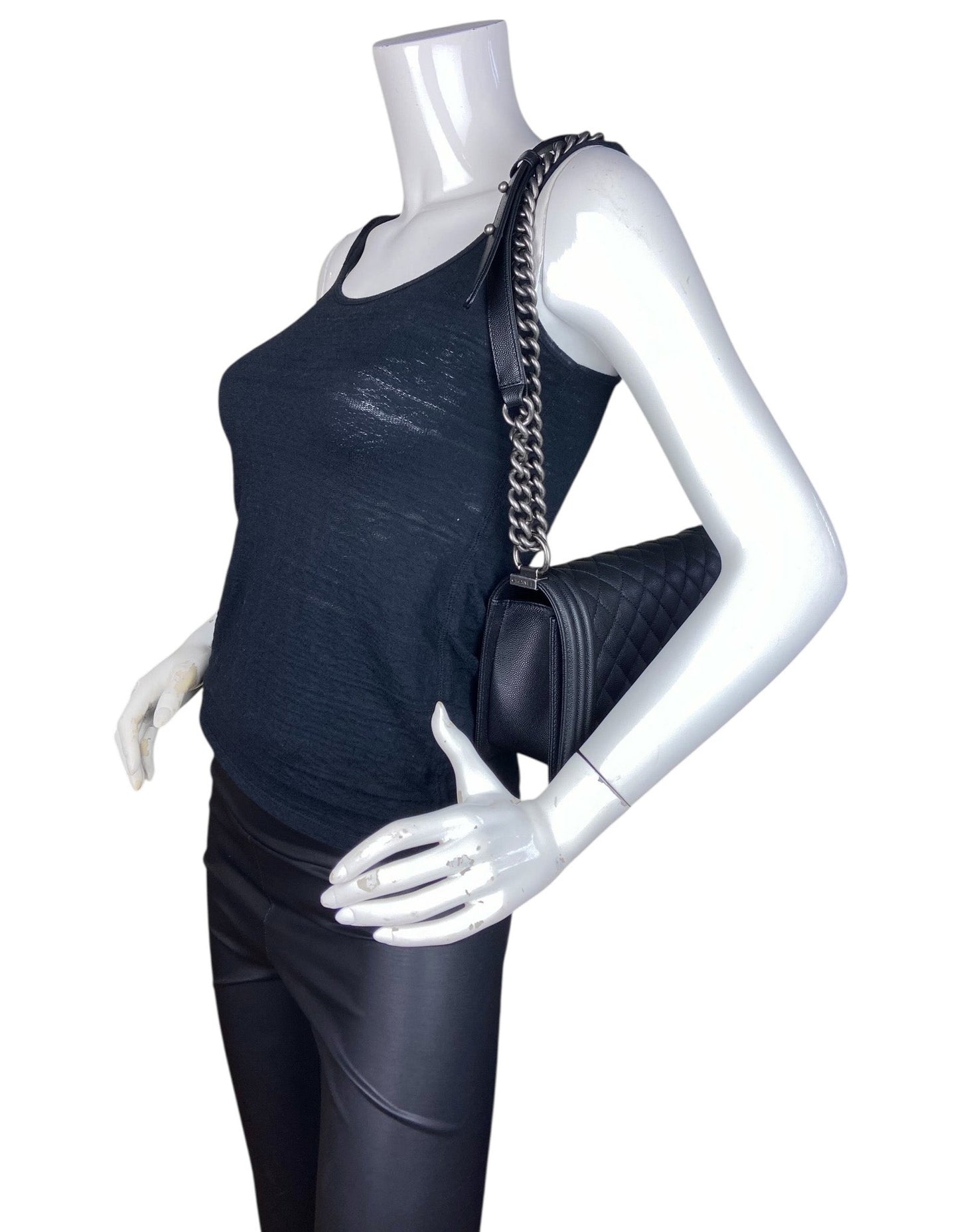 Chanel Black Caviar Medium Boy Handbag - Rovelle Bags