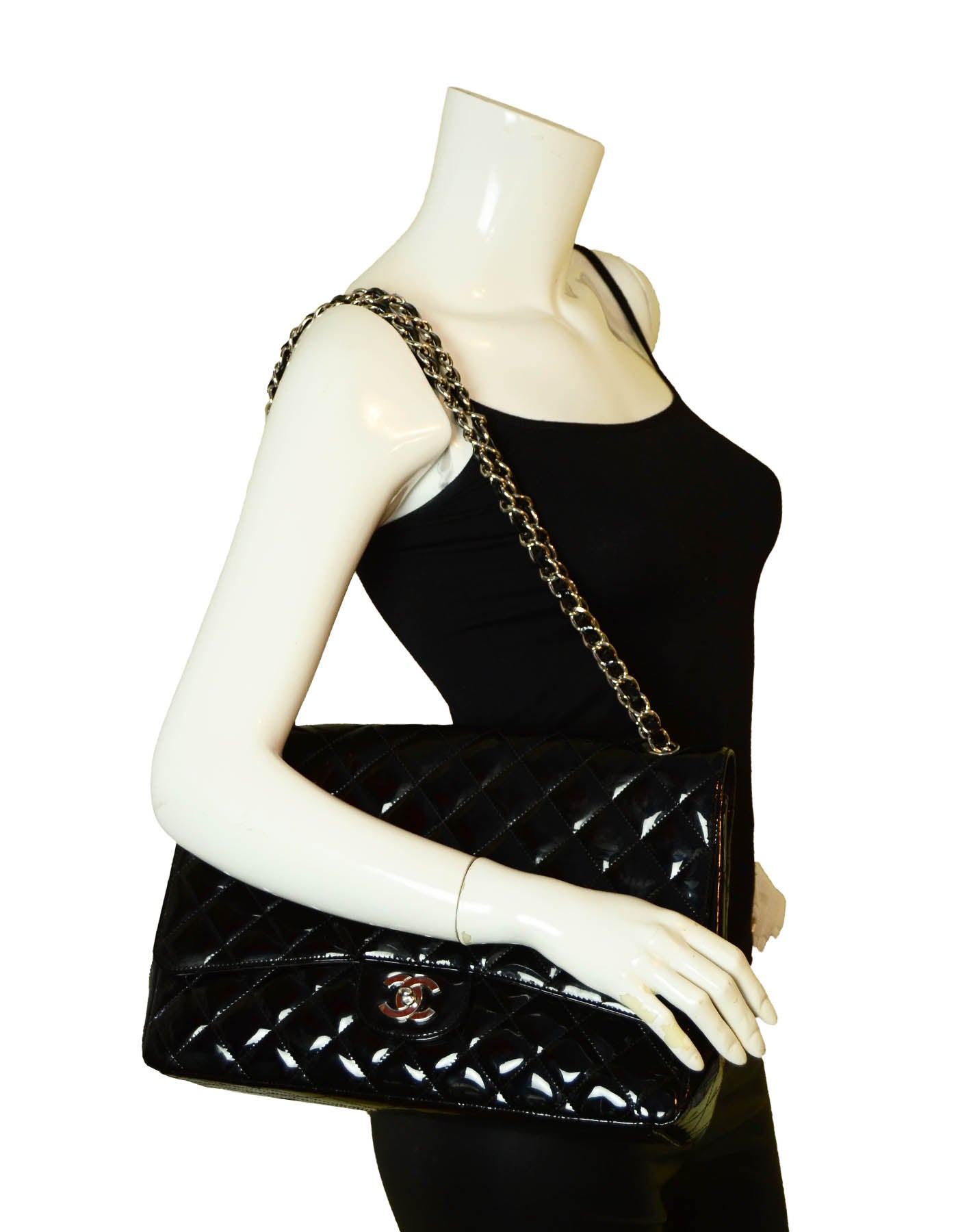 Chanel Black Patent Leather Quilted Single Flap Bag - Rovelle Bags